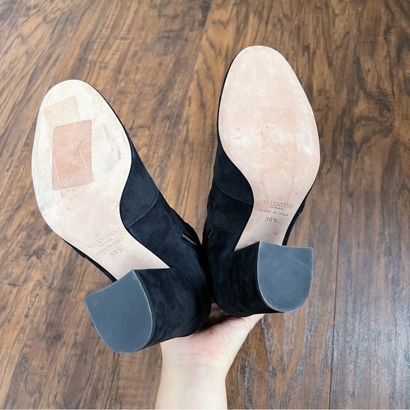 Valentino • Stretch-Suede Sock Boots ankle booties block heeled zip leather - Picture 13 of 16